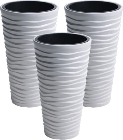 Prosperplast Bloempot/plantenpot Sand - 3x stuks - kunststof - met binnenpot - wit - D39 x H75 cm - binnen/buiten
