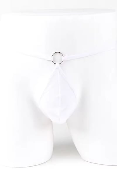Heren string tanga wit met ringdetail - Elastische polyester string voor dagelijks gebruik - Comfortabele pasvorm in maat XS tot 4XL
