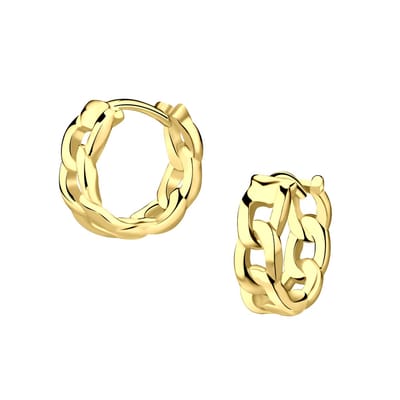 Joy|S - Zilveren oorringen gourmet schakel - 11 mm - gold plated