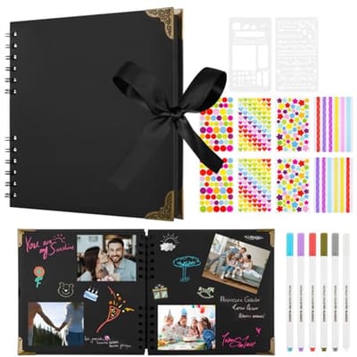 Ultiluxe® Fotoalbum - 30 Zwarte Pagina’s - Scrapbook Album - DIY Herinneringsalbum - 20.5 x 20.5 cm - Plakboek - Zelf vorm te geven - Inclusief Accessoires - Zwart
