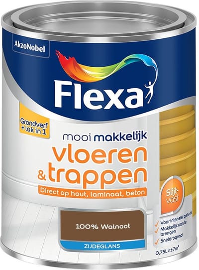Flexa - Mooi Makkelijk Vloeren & Trappen Zijdeglans - 100% Walnoot - Mengverf - 750 Ml