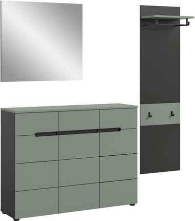 Canu garderobe opstelling C10 stofgroen, donkergrijs.