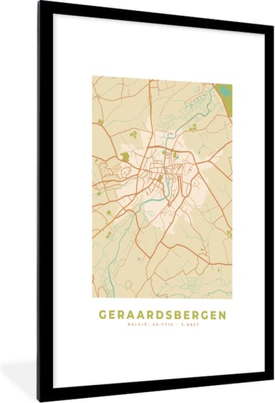 Fotolijst incl. Poster - Geraadsbergen - Stadskaart - Plattegrond - Kaart - Vintage - 60x90 cm - Posterlijst