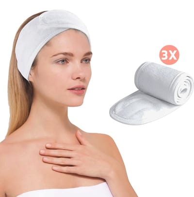 SIMIA™ Premium Verstelbaar Badstof Hoofdband - Haarband - Badstoffen Bandeau - Make Up - Schoonheidsspecialist - Professioneel en Thuisgebruik - 3 STUKS - Wit