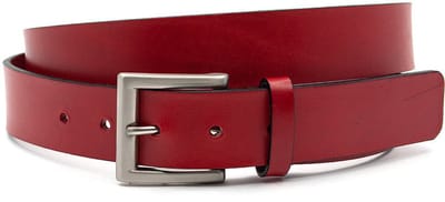 Rode leren jeans riem 3,5cm met zilverkleurige gesp - Heren riem - Leer - Jeans riem - Verstelbaar - Maat 85