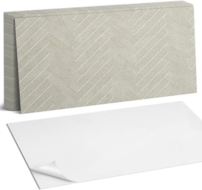 Coloray Plaktegels - Visgraatpatroon Zelfklevende Wandtegels - 40 cm x 20 cm - Romig Plaktegels - 10 stuks - Rechthoek PVC Tegels - Plaktegels Badkamer - Vloertegels Zelfklevend - Vinyl Tegels - Portugese Tegels