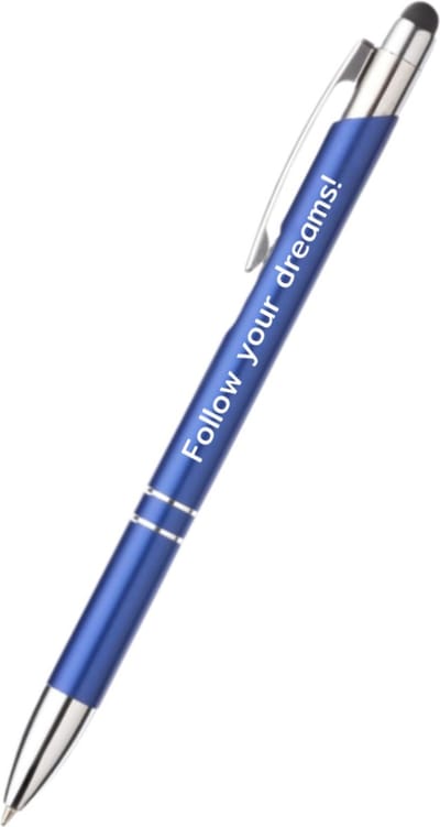 Akyol - follow your dreams! pen - blauw - gegraveerd - Quotes pennen - collega - pen met tekst - leuke pennen - grappige pennen - werkpennen - stagiaire cadeau - cadeau - bedankje - afscheidscadeau collega - welkomst cadeau - met soft touch