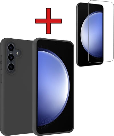 Hoesje - Met Screenprotector - Geschikt voor Samsung Galaxy S23 FE - Sterk & Shockproof - Telefoon Hoes - Back Cover - Siliconen Case - Telefoonhoes - Zwart