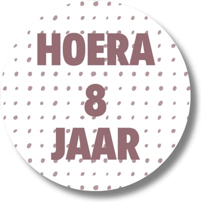 20 x Roze Traktatiestickers Hoera 8 Jaar - Stickervel - Cadeaustickers - Wensetiket - Rond 4 cm - Sluitsticker - 20 stuks - Sticker 8e Verjaardag