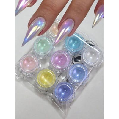 9 Kleuren Zeemeermin Chroom Nagelpoeder, 9 Stuks Aurora Zeemeermin Chroom Nagelkunst Poeders Hoge Glans Holografisch Glimmer Pigment Voor Nageldecoratie 9pcs gray