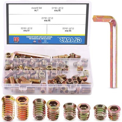 90-delige assortiment set van 5/16"-18 schroef-in moeren, verzinkt koolstofstaal, voor meubels, inclusief inbussleutel en diverse maten