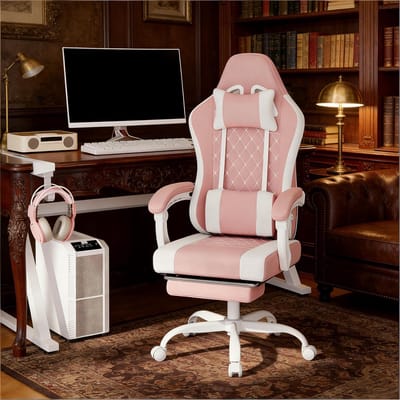 Gamestoel - Gaming chair - Gaming stoel - Verstelbare Ergonomische Gamestoel met Voetsteun - Met leuning - Roze
