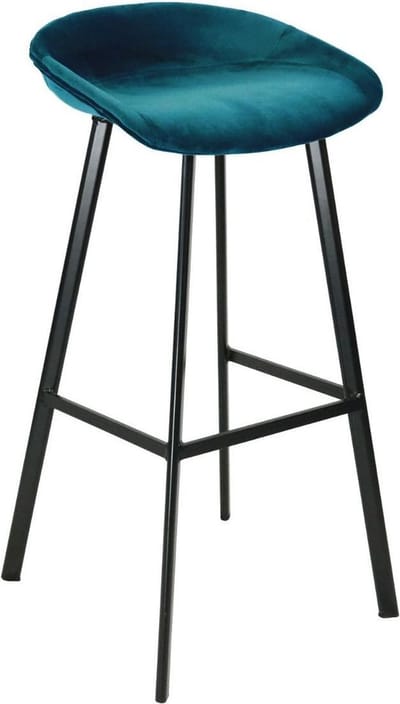 KICK® FINN Barkruk Blauw – Zithoogte 80 cm – Velvet – Stalen Frame