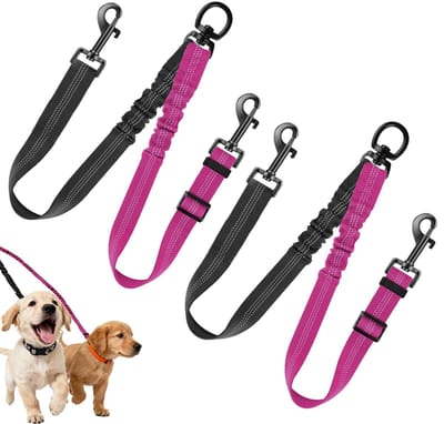 Dailygoods - Dubbele hondenriem, 2 stuks, twee in één, klitvrij, 360° draaibare dubbele lijn, verstelbare dubbele lijn voor 2 honden, reflecterend, voor middelgrote en grote honden