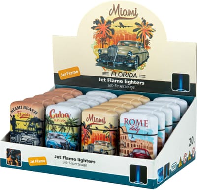 Turbo aanstekers - 20 stuks jet flame lighters - Beach-Tour print - wind aansteker - verstelbaar vlam - navulbaar - gasbranders