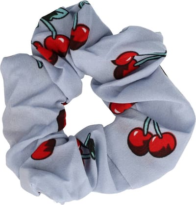 Haarsoires Haarelastiek Scrunchie – Kersenprint – Gladde Stof – Rood Grijs - Haarkrinkel - Haar Elastiek met Stof - Zacht & Haarvriendelijk