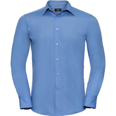 Russell Collectie Heren Lange Mouw Poly-Katoen Gemakkelijke Verzorging op maat gemaakt Poplin Shirt (Bedrijfsblauw)