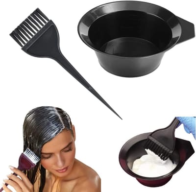 Famanu - Set met kwast en kom voor haarverf, geschikt voor salons en thuisgebruik – Zwart