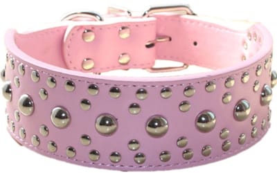 Dailygoods- Halsband Lederen - Verstelbaar - Middelgrote/Hoge Maat - 2 Inch Breed - Dubbellaags Kunstleer - Vernikkelde Hardware - Hondenkraag
