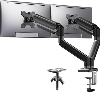 Mygroot - Dubbele Monitor Arm - Antreciet - Monitor Beugel met Gasveer - Monitorarm 2 schermen - Scherm beugel - Ergonomisch Ontwerp - Twee monitoren - Makkelijk Verstelbaar