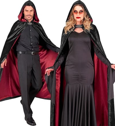Zwarte Lange Fluwelen Cape Met Kap 140 Centimeter