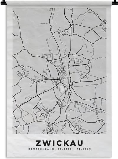 Wandkleed - Wanddoek - Duitsland - Plattegrond - Kaart - Zwickau - Stadskaart - 120x180 cm - Wandtapijt