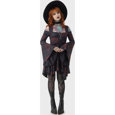 Killstar - Gothic Mini-jurk - Blood Rose Mini Dress - XS tot XL - voor Vrouwen - zwart-rood