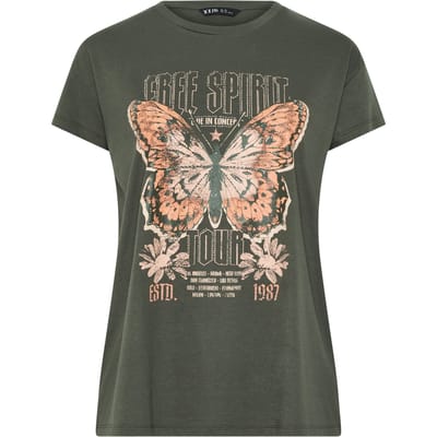 Yours Kakigroen 'Free Spirit' Tshirt Met Vlinderversiering Size 42