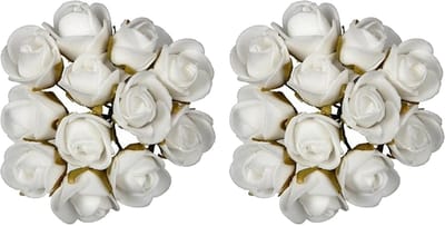 Ideas4Seasons Decoratie roosjes foam - 2x - bosje van 12 - wit - Dia 2 cm - hobby/DIY bloemetjes