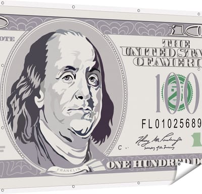 Gards Tuinposter Geld Dollar Biljet - Briefje van 100 Dollar - 150x120 cm - Tuindoek - Tuindecoratie - Wanddecoratie buiten - Tuinschilderij