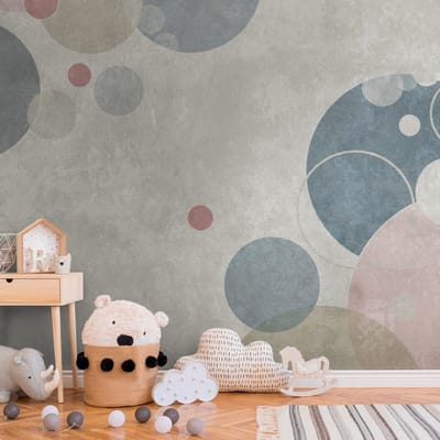 Fotobehang Profhome 383071-GU vliesbehang hardvinyl warmdruk in reliëf glad met kinder patroon mat grijs beige blauw roze 3,71 m x 2,8 m