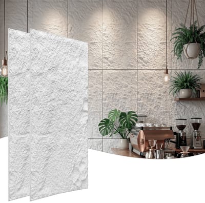 Froadp 2 stuks Plaatwerk met rotslook, 120 x 60 cm, 3 cm dik wandpanelen, PU-wandbekleding Zuiver wit