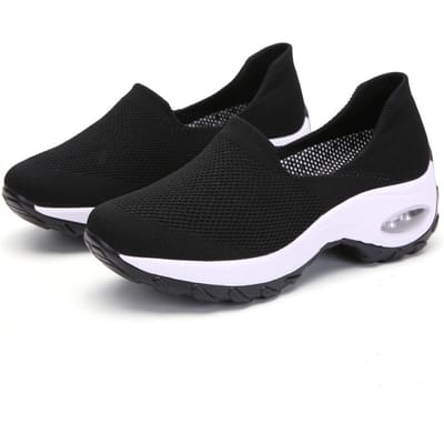 Dames Chunky Sneakers Platform Wandelschoenen Mode Gebreide Casual Loafers 35 black