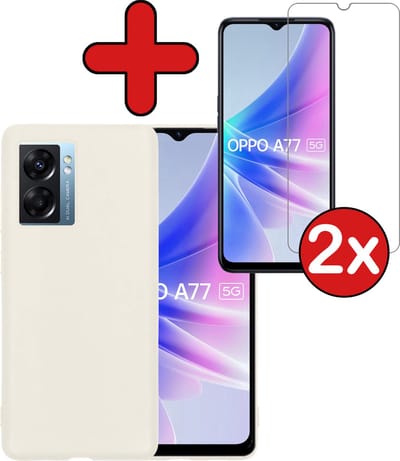 Hoesje - Met 2x Screenprotector - Geschikt voor OPPO A77 - Sterk & Shockproof - Telefoon Hoes - Back Cover - Siliconen Case - Telefoonhoes - Wit