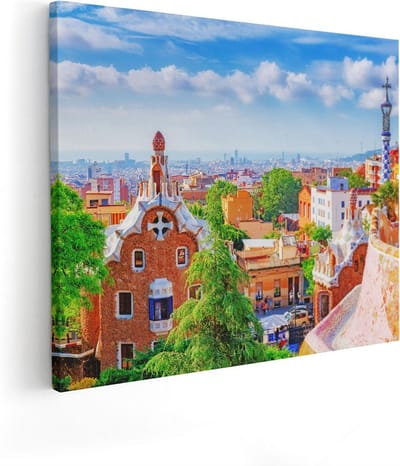 Artaza Canvas Schilderij Park Güell - 50x40 cm - Wanddecoratie Barcelona - Muurdecoratie Architectuur - Kamer Accessoires Stadsgezicht