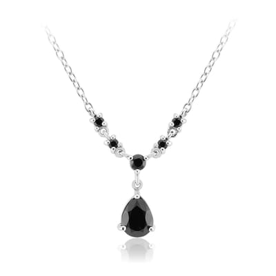Cavill - Zilveren halsketting - 925 Sterling zilver gerhodineerd - Zwarte Spinel 1,607 ct peervormig en rond geslepen - Elegante druppelhanger 45 cm