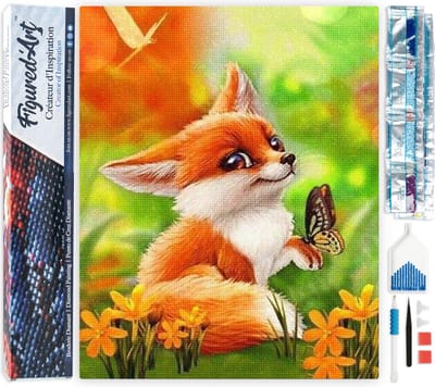 Figured'Art Diamond Painting set Volwassenen 40x50 cm Vulpecula en vlinder - 5D DIY Art full drill vierkante diamant - Opgerold canvas