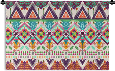 Wandkleed - Wanddoek - Azteken - Zuid-Amerika - Patronen - 90x60 cm - Wandtapijt