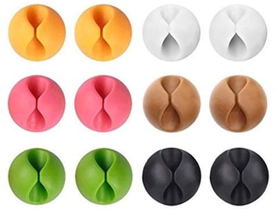 Dailygoods - 12 Stuks Kleurrijke Kabelclips - Kabelopslag Organizer - Desk Management - Ideaal voor Thuis en Kantoor - Voor TV, PC en Laptop