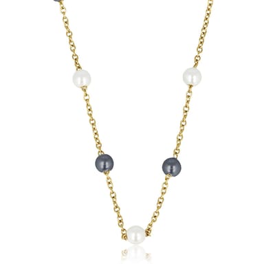 My Bendel - Goudkleurige Schakelketting met Zwarte & Witte Parels - met Luxe Cadeauverpakking | Sieraden Voor Dames