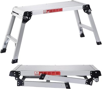 COSTWAY Aluminium werkplatform, klapwerkbank met antislipmatten, werkplatform 150 kg draagvermogen, trapbank met veiligheidssloten, trapladder voor thuis, kantoor, werkplaats en garage, zilver