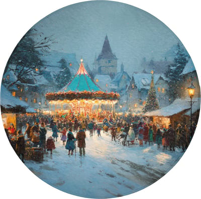 Badmat rond 70x70 cm - Antislip - Winterkermis - Dorp - Kleurrijk - Badmatten voor badkamer - Badkamermat - Douchemat - Ronde badkamer mat