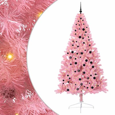 vidaXL - Kunststof - Voorverlichte - Kerstboom - met - 300 - LED - Roze - 240 - cm - PVC