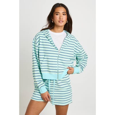boohoo Dames Gestreepte Sweat Short | Aqua | Maat: Medium