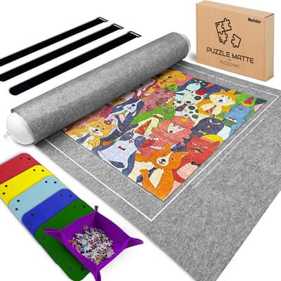 Puzzelmat met 6 kleurrijke vilt sorteerschalen, geschikt voor 500/1000/1500 stukjes