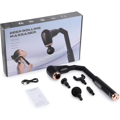 Fascia Gun Draagbaar Massagepistool Diepe Weefsel met Verlengde Handgreep 6 Niveaus Rugmasseur Lichaamsmasseur voor Nek Schouder Rug Been zwart