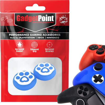 Gadgetpoint - Thumb Grips voor PlayStation, PS5, Xbox X/S, One & Switch Pro Controller - Gaming Thumbgrips - Performance Anti-Slip Thumbsticks - Bescherming Accessoires - Pootjes - Blauw met Wit