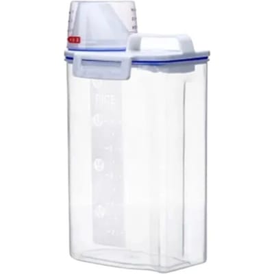 1 stuks Rijst en Granen Voedselopbergbus met Maatbeker, Keuken Vochtbestendig en Insectenwerend Stofdicht 2kg white