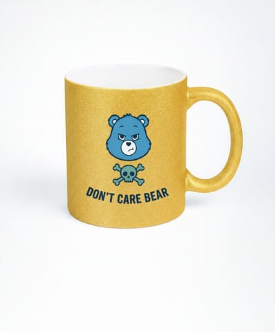 Don't Care Bear Gouden Glitter Mok - Unieke Koffiemok Cadeau
