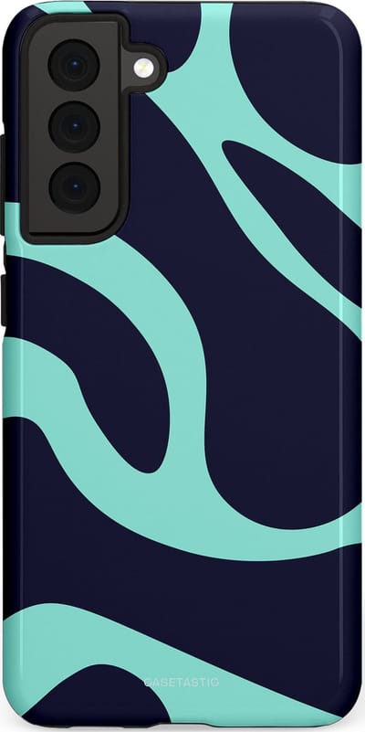 Casetastic Hoesje Geschikt voor Samsung S21 FE - Stijlvolle Beschermende Duo-layer Case - Golvenritme Aqua-Marine